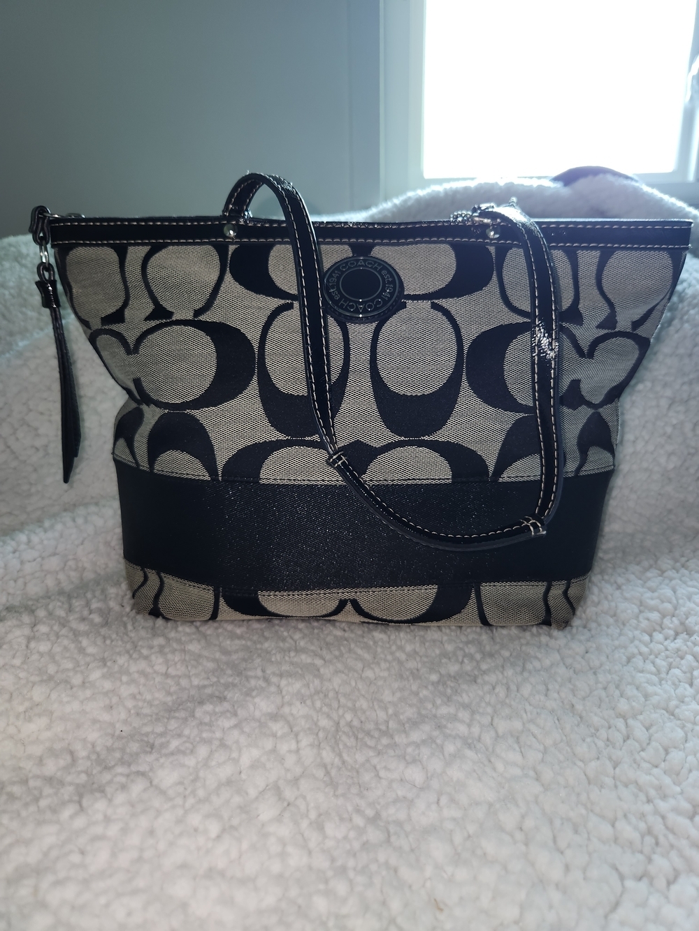 Coach Signature Canvas Tote in Black and Cream